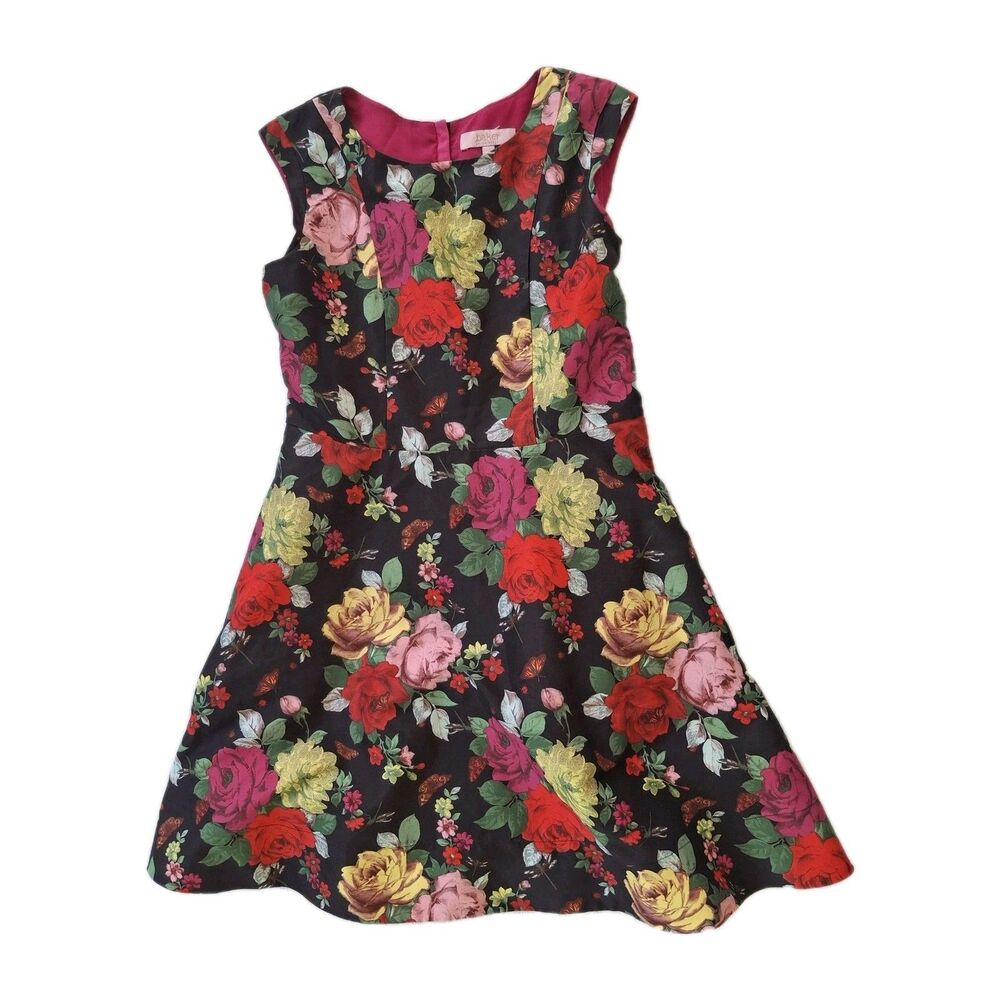 Ted Baker Sz 14 Girls Dress Floral Insect Butterfly Sleeveless Graduation Black